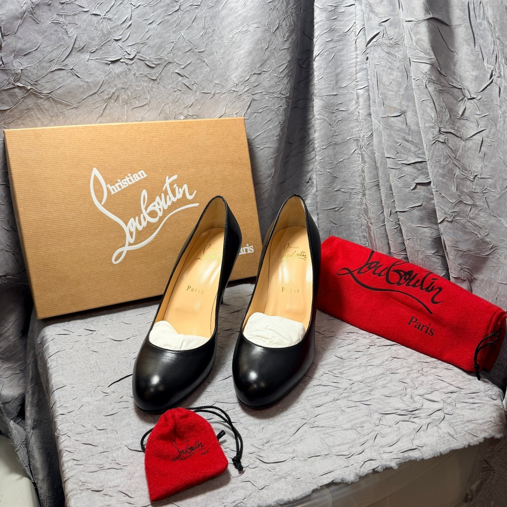 Christian Louboutin Sz 37 Simple Pump 85 Black Nappa Leather Red Bottom Heels